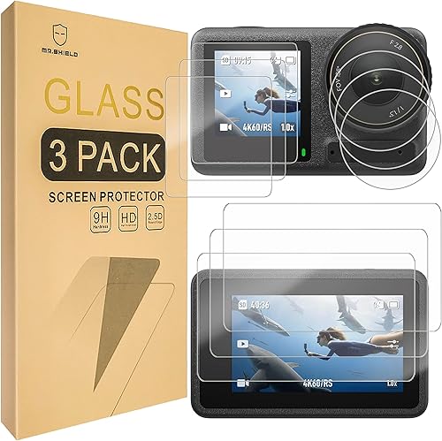 Mr.Shield Espalda+Lente+Frontal Paquete de 3 9 piezas Protector de pantalla para DJI Osmo Action 4 Vidrio templado Vidrio Japón con dureza 9H