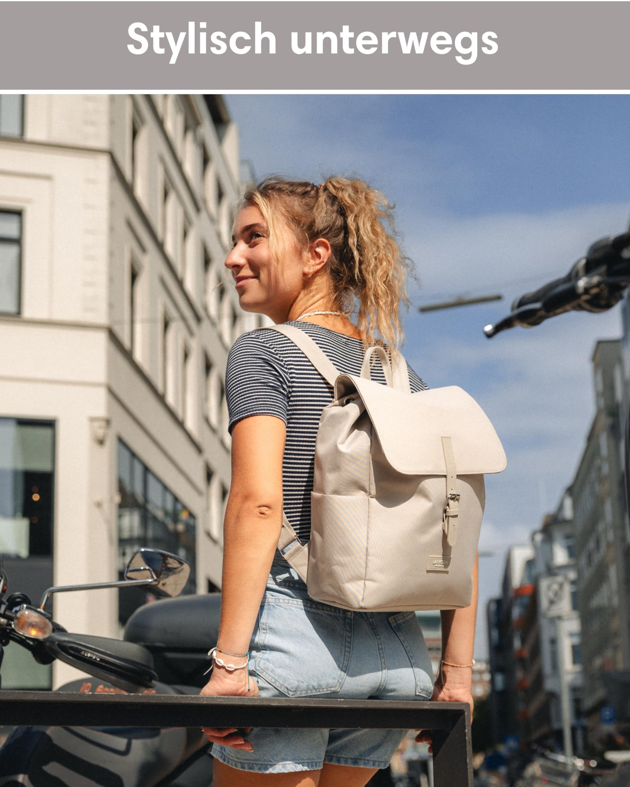LARKSON Rucksack Damen Klein - Ida - Kleiner Damenrucksack für Freizeit, Uni oder City - Mit Laptop Fach (bis 13 Zoll) - Elegant & Nachhaltig - Wasserabweisend