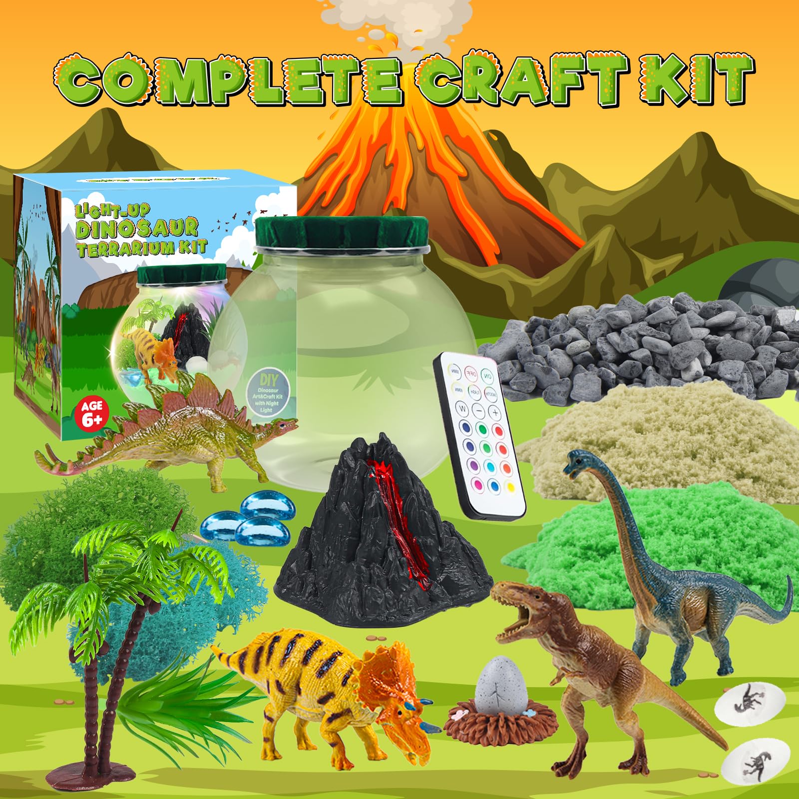 Dinosauro giocattolo, fai da te dinosauro terrario set con telecomando di temporizzazione e luci colorate, luce notturna artigianato bambini, artigianato scientifico, regali di Natale per ragazzi