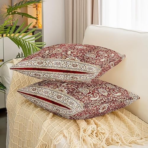 Miniatura 3 de Juego de 2 fundas de almohada de cachemira de 18 x 18 pulgadas, fundas de almohada florales rojas y amarillas para hombres y mujeres, fundas de