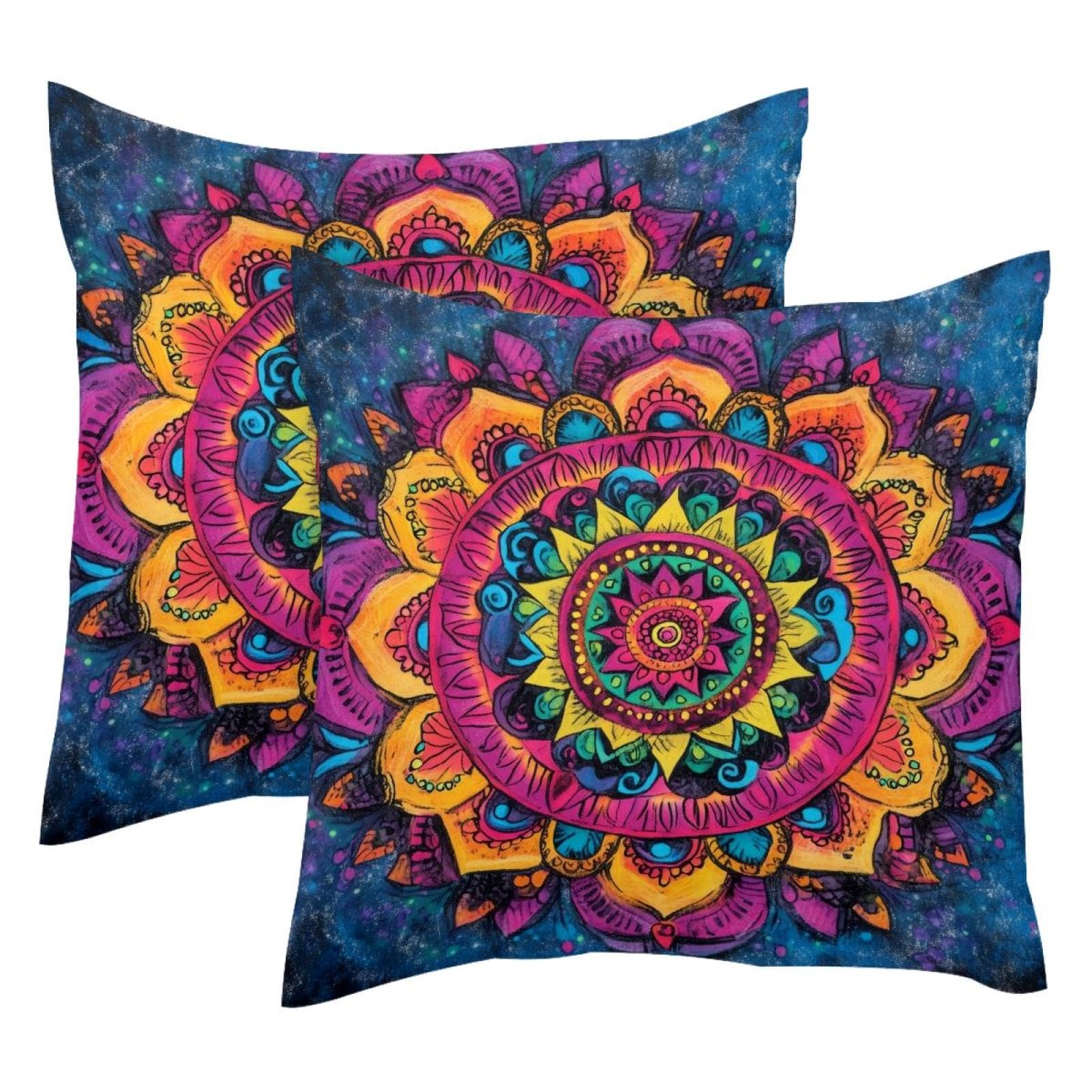 Housse de coussin 50x50 cm lot de 2 en velours motif floral mandala style hippie