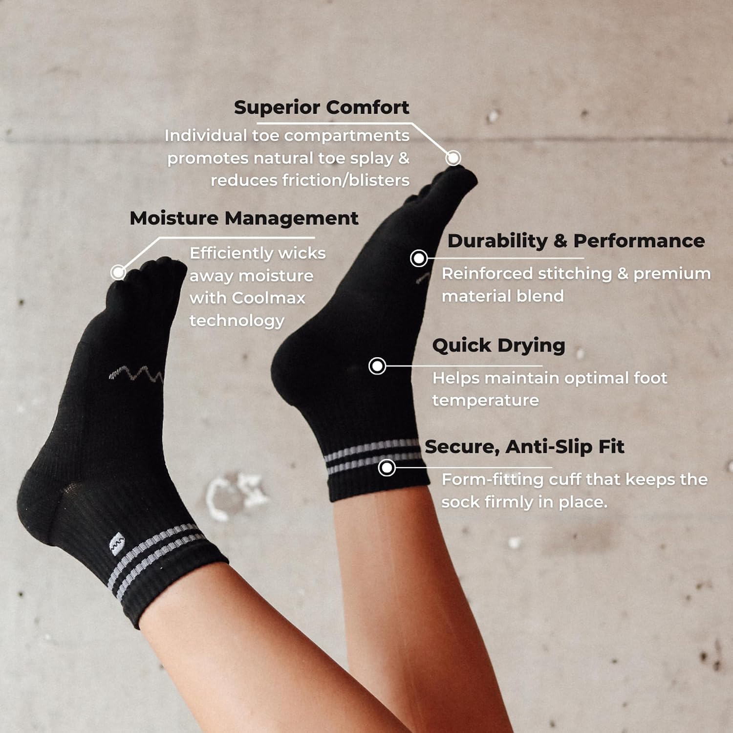 Spacer Mobility Premium Toe Socks | Mid Crew All Day Performance, Sweat Wicking, Optimal Foot Shape, Gray