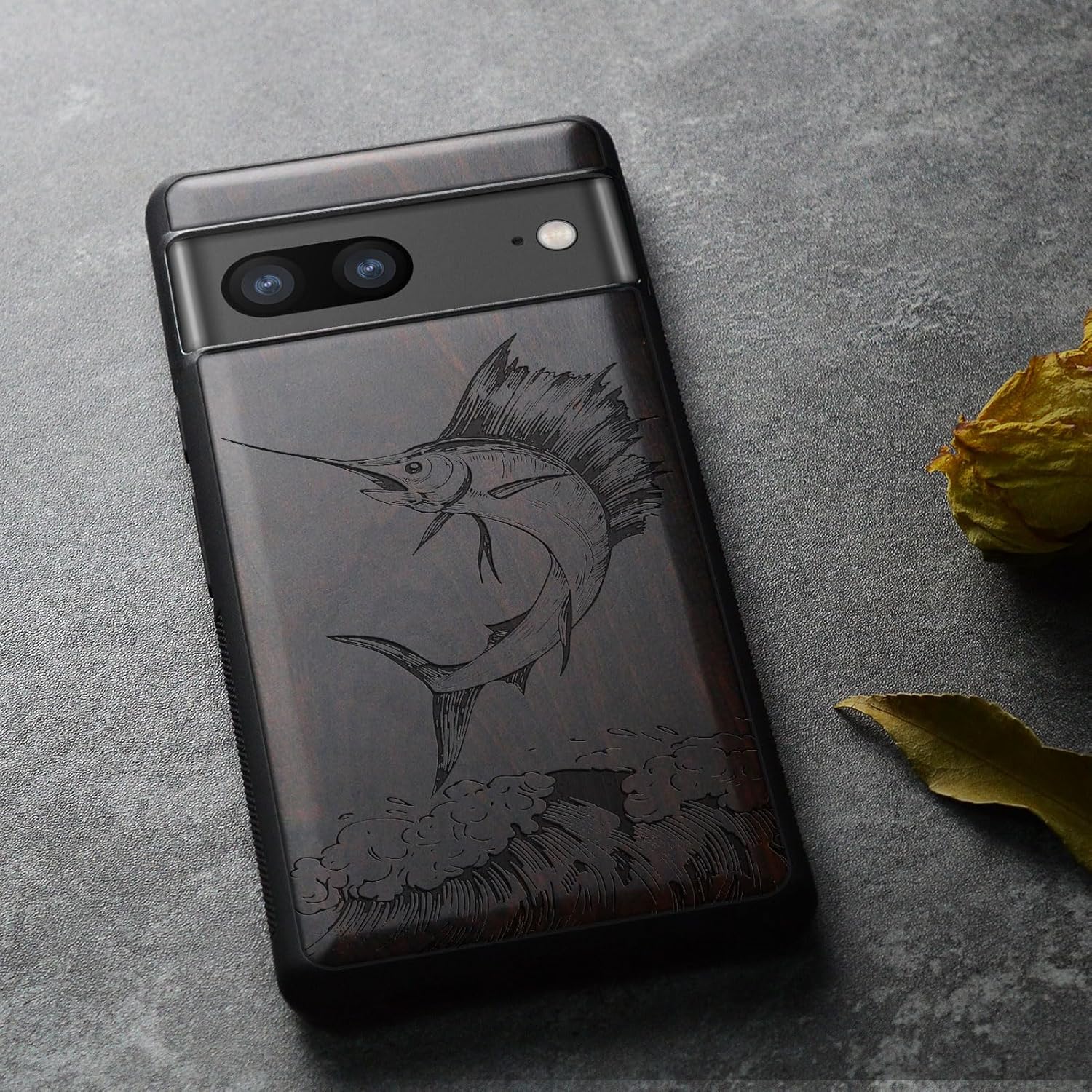 Carveit Wood Case for Pixel 7a Case [Natural Wood & Black Soft TPU] Shockproof Protective Unique & Classy Wooden Phone Cover Compatible with Google Pixel 7a (Sailfish-Blackwood)
