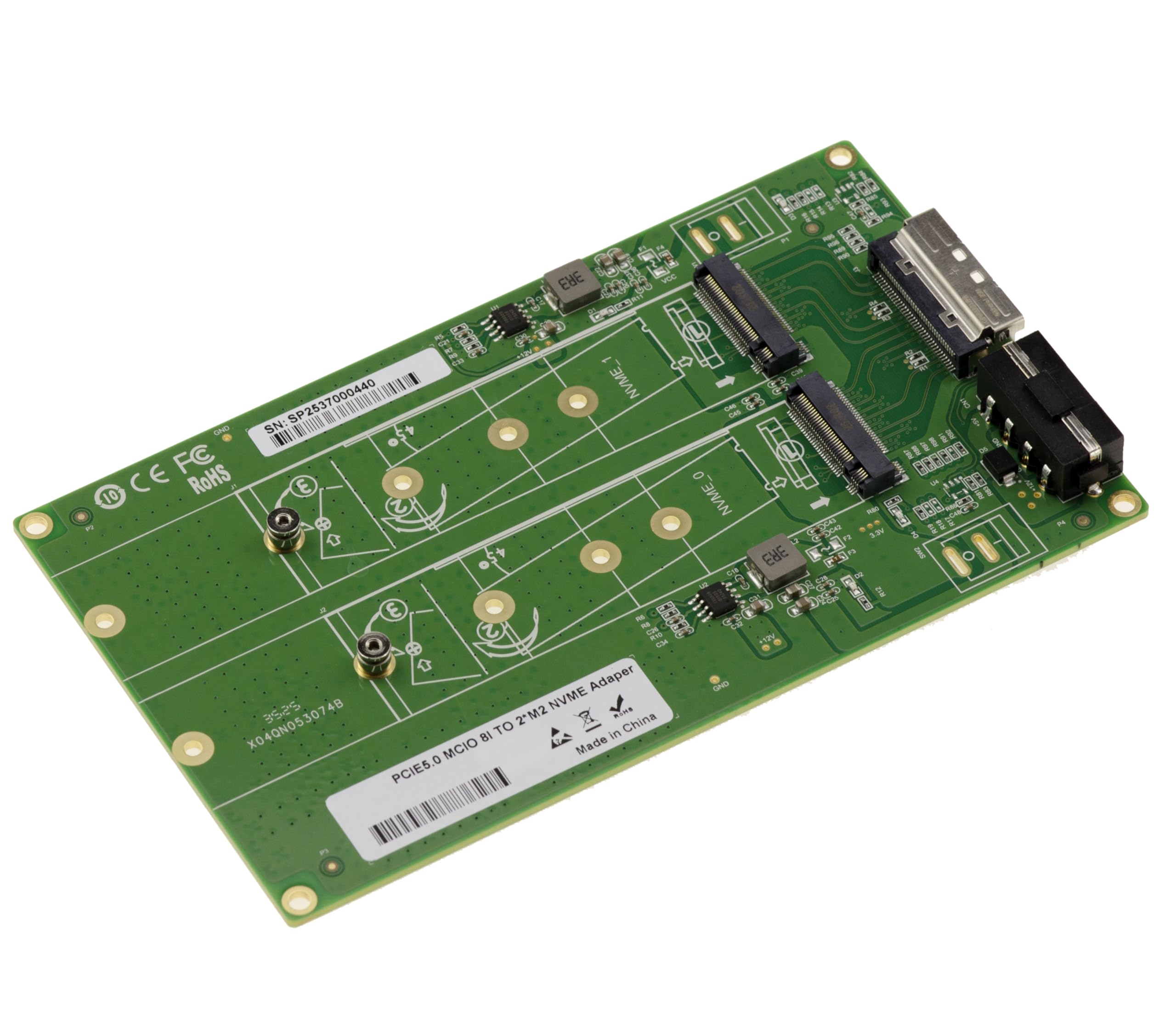 KALEA-INFORMATIQUE Adapter Gen 5.0 do 2 dysków SSD M2 PCIe NVMe M Key do MCIO 8i – przepustowość 32 GB