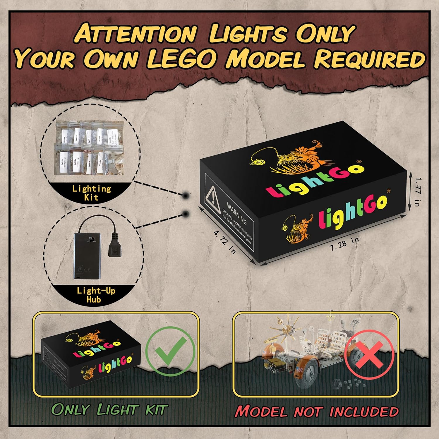 LightGo LED Lighting Kit Designed for Lego 42182 NASA Apollo Lunar Roving Vehicle - LRV Building Set - Not Include Model (Classic Version)