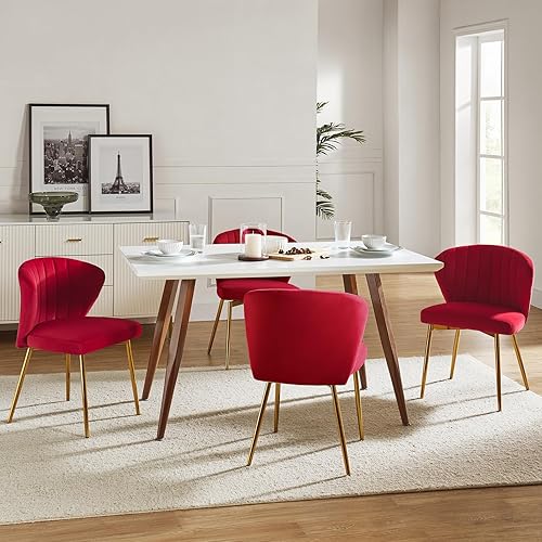 Miniatura 10 de HULALA HOME Sillas de comedor de terciopelo, moderna silla pequeña sin brazos con patas de metal dorado, bonita silla lateral tapizada para sala de