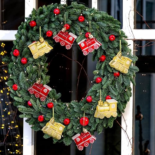 Miniatura 2 de Juego de 8 adornos de tren para árbol de Navidad, camión, decoración de Navidad, locomotora pequeña, juego de tren de plástico brillante, adornos