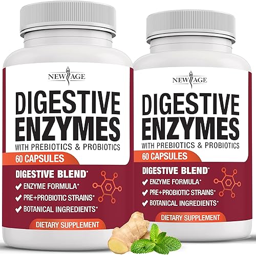 NEW AGE Enzimas digestivas para la salud intestinal, múltiples enzimas probióticas con prebióticos y probióticos con lipasa para mujeres y hombres