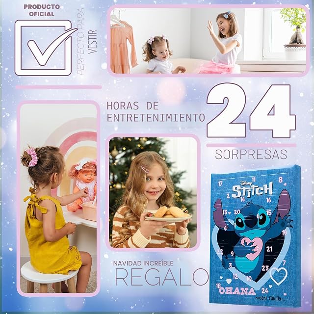 Foto 3 de 6 de Disney Stitch Calendario Adviento 2026 Niña Frozen Calendário Cuenta Atrás para Navidad con Accesorios Pelo…