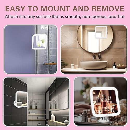 Miniatura 7 de Espejo de maquillaje iluminado de 10 aumentos mejorados con luces LED blancas naturales, espejos de maquillaje portátiles inalámbricos giratorios de