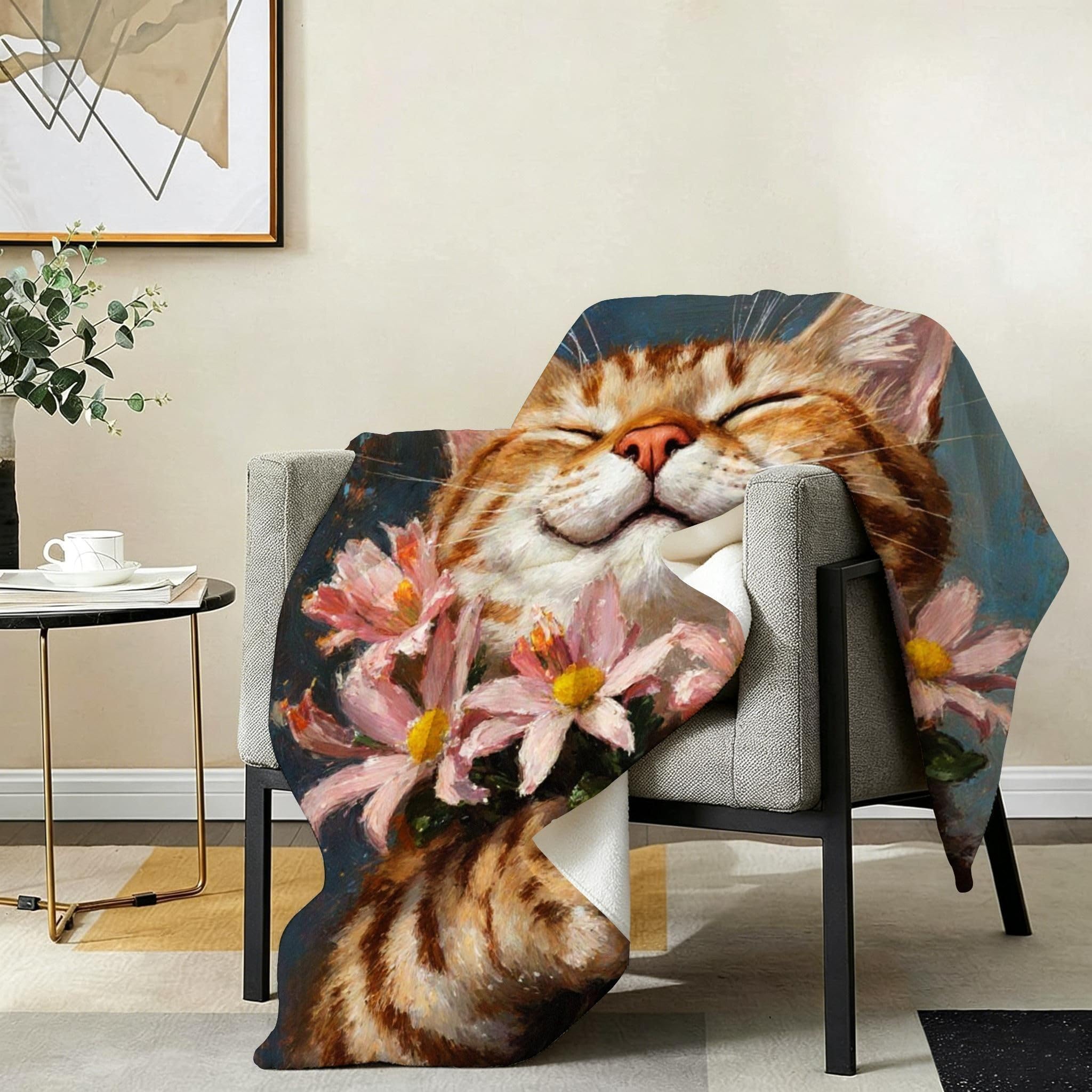 Manta Franela Sherpa 3D Gato Florido 240x260cm para Cama 180-A305