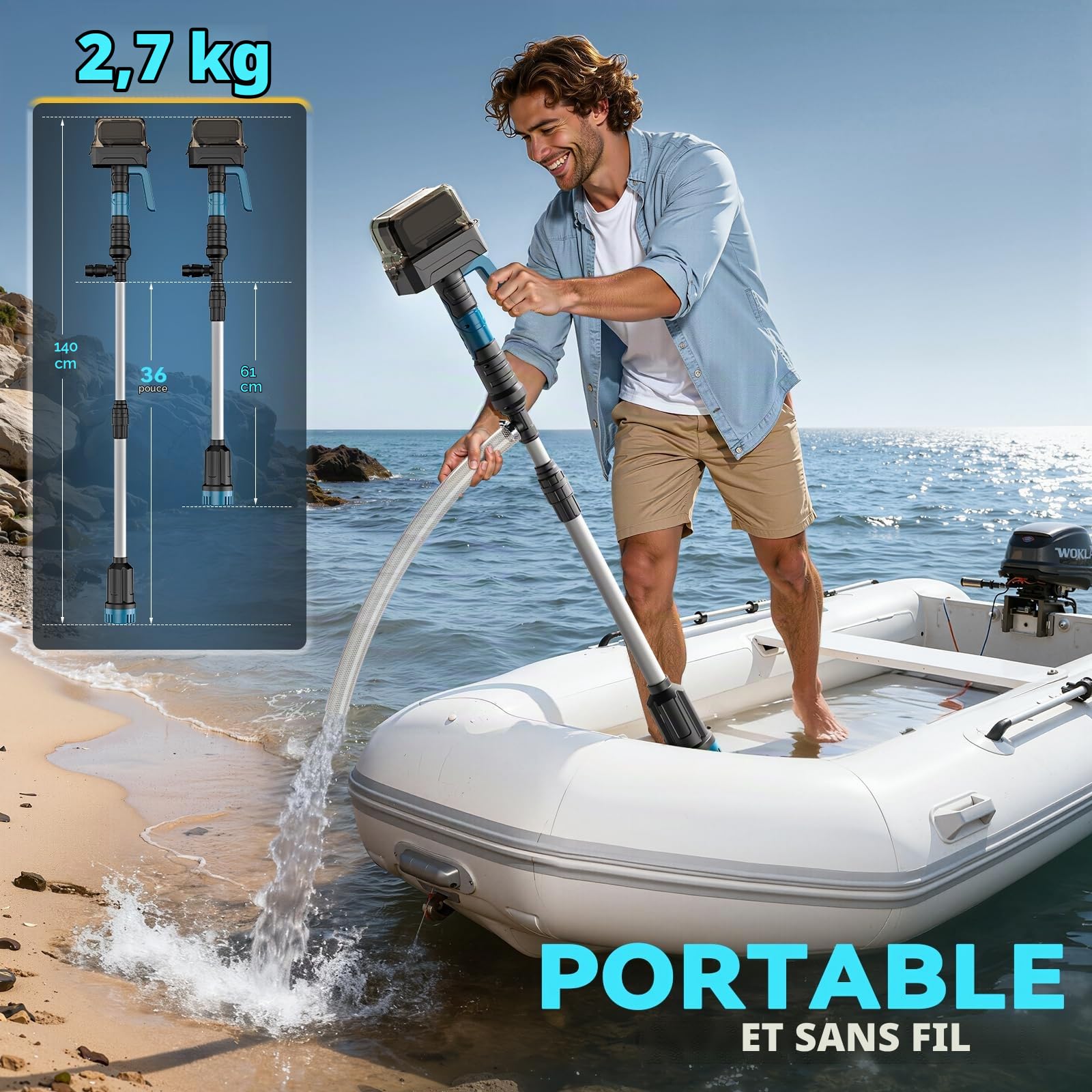 Ecarke Pompe Submersible de tansfert Sans Fil compatible avec Makita 18V, Débit 3000 L/h, Hauteur de Refoulement 8 m, Arrêt Automatique, 3 Vitesses, IP68, Idéal Vidange, Arrosage(sans batterie)