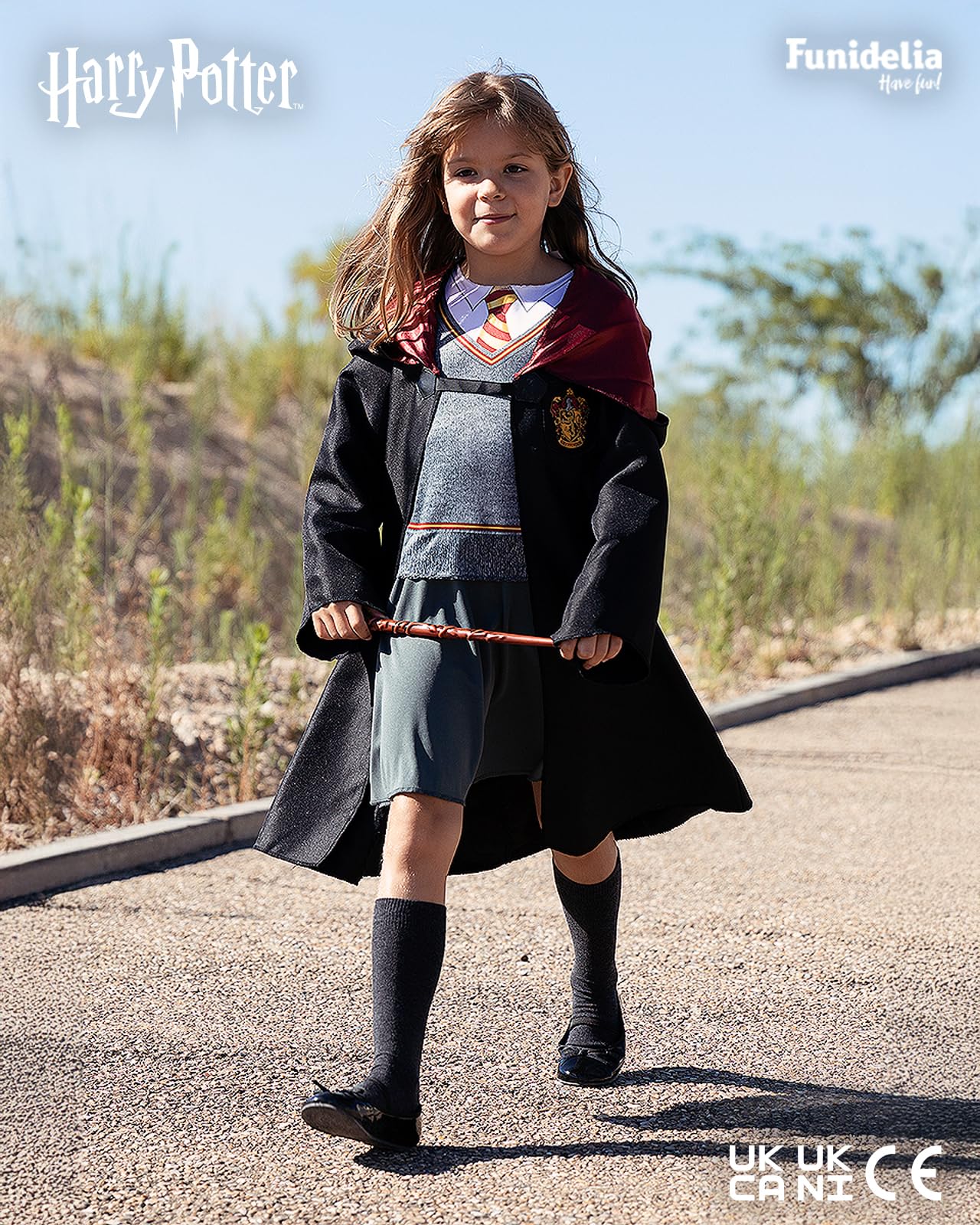 Funidelia Offizielles Hermione Granger Kostüm für Mädchen mit Umhang und Kleid, Gryffindor Kinderumhang Hogwarts, Karneval, Halloween und Partys – Größe 7-9 Jahre