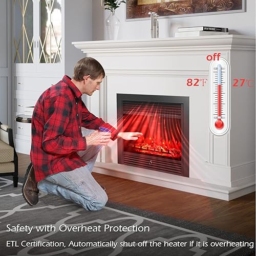 Miniatura 6 de GLACER Chimenea eléctrica calentador de chimenea empotrado de 285 pulgadas con 3 colores de llama LED ajustable temporizador termostato panel de