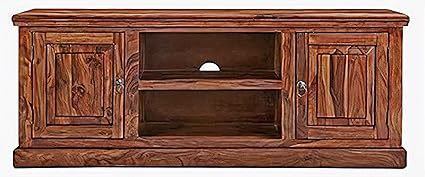 ROUNDHILL Sheesham Wood TV Stand with 2 Door & Shelf Storage for Living Room Home Entertainment Unit Center Console TV Table Wooden Tv Cabinet (Walnut Finish)