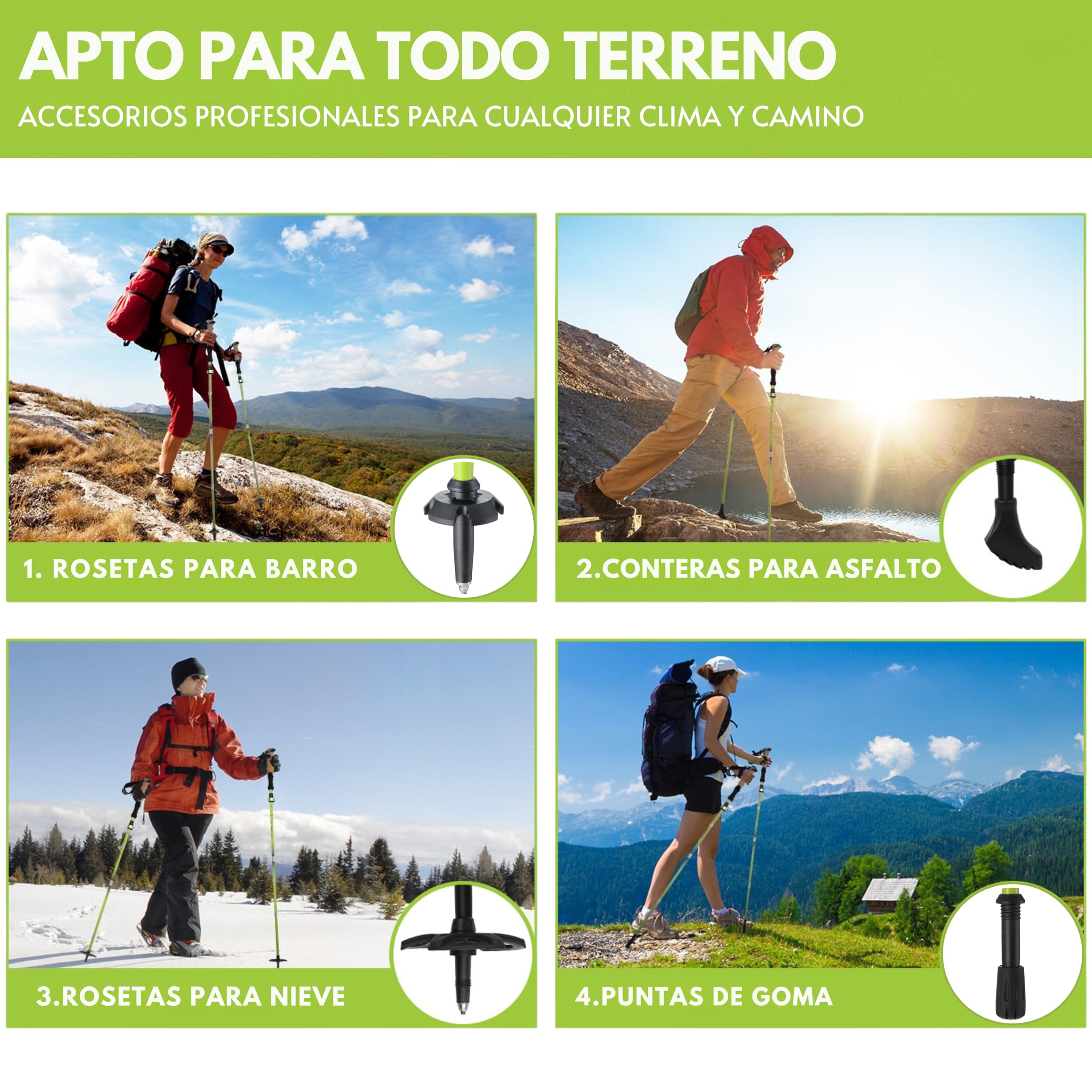 Bastones de Senderismo Plegables (35cm Plegados) - Carbono 3K o Aluminio 7075 - Telescópicos 115-135cm - Ultraligeros & Compactos - Mango de Corcho - Hombre & Mujer