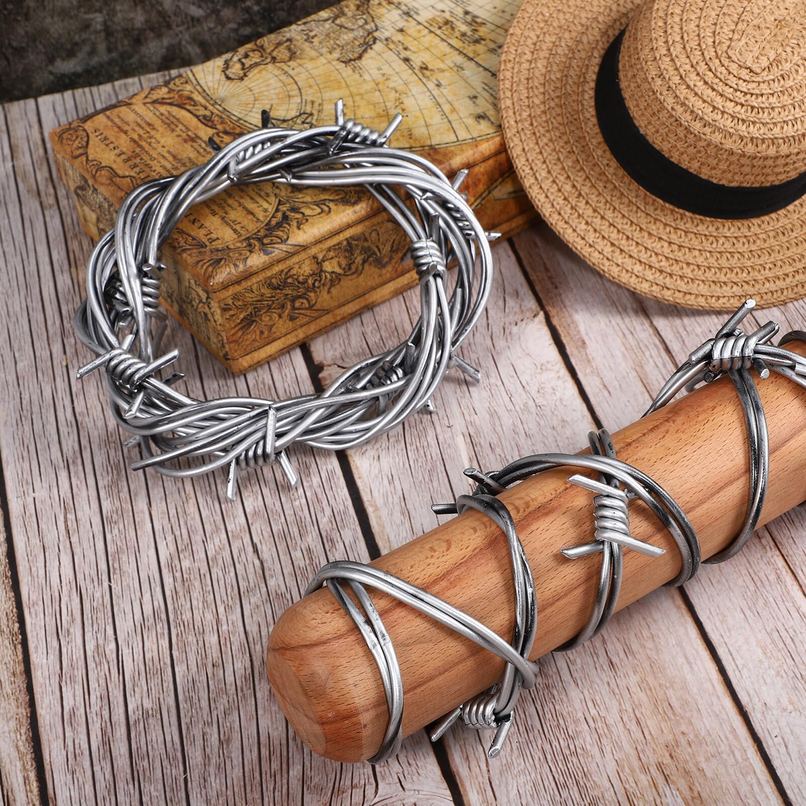 SHERCHPRY 2pcs Silver PVC Barbed Wire Props, Realistic Design, 2.4m Each, Chrome Finish, 1 - Image 4