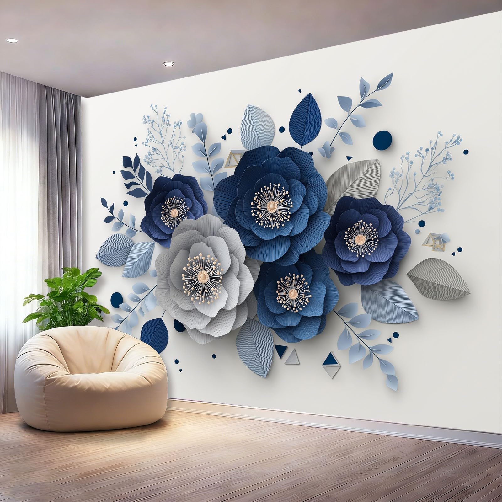 Décoration murale salon 3D pour agrandir une pièce gris clair