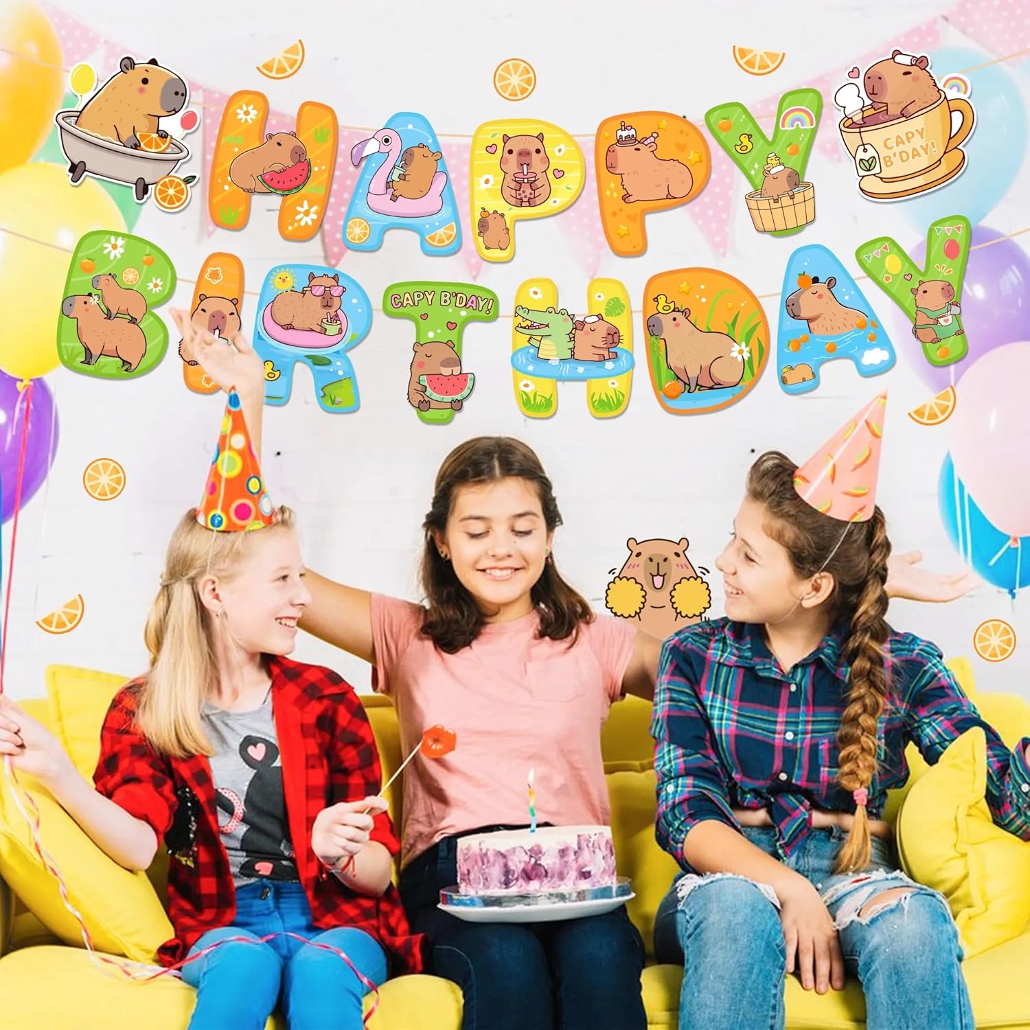 Capybara Happy Birthday Banner, Party Sign Decorations, Girl Boy Theme Supplies, Bday Kids 1st First Decor