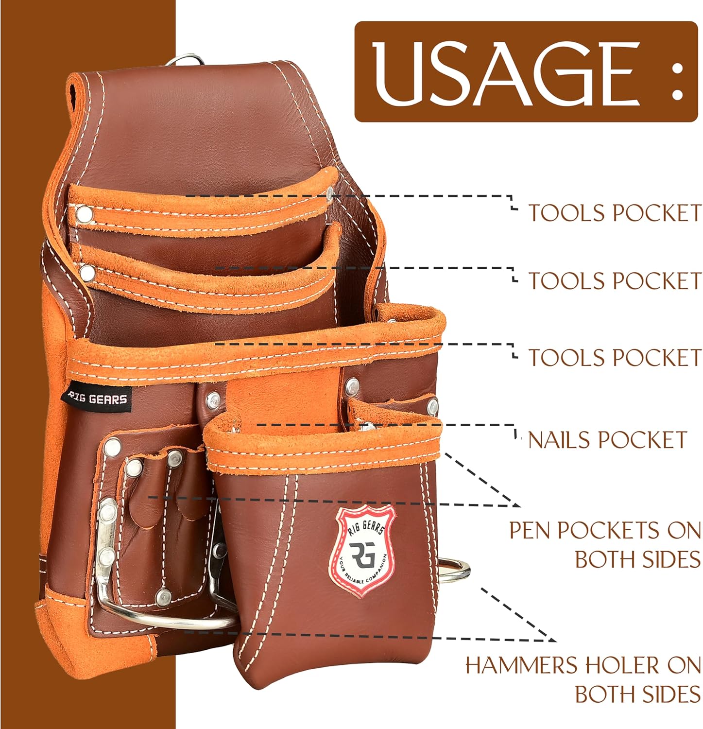Leather Tool Belt for Electrician Tool Pouch Bags|10 Pocket Carpenter Tools,Construction,Framers,Electrician Tool Belt Pouches|2X Metal Hammer Holder|Heavy Duty Leather Tool Pouch