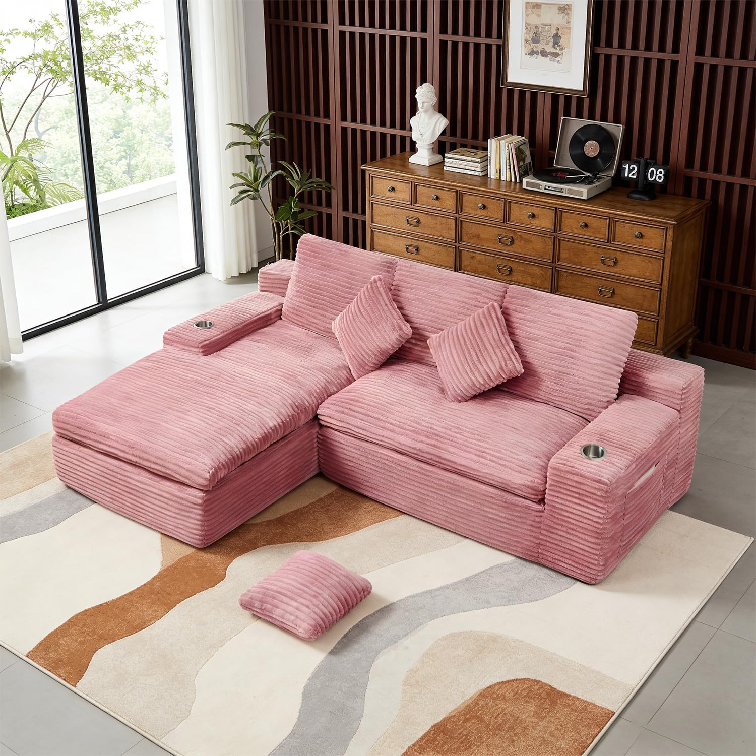 Boneless Cloud Sofa with Ottoman,47" Corduroy Comfy Couch for Living Room Furniture Sets, Compressed Couch with Footstool & Throw Pillow Cushion for Small Spaces,No Assembly Needed,White