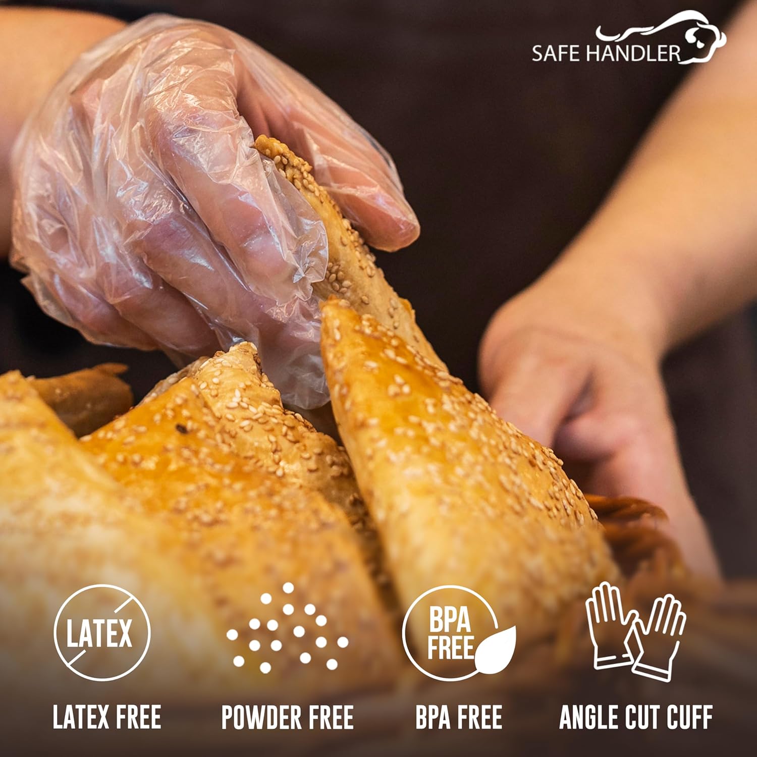 SAFE HANDLER New Disposable Food Handling Long Cuff Poly Gloves | One Size Fits Most, 0.65g, 11.5"