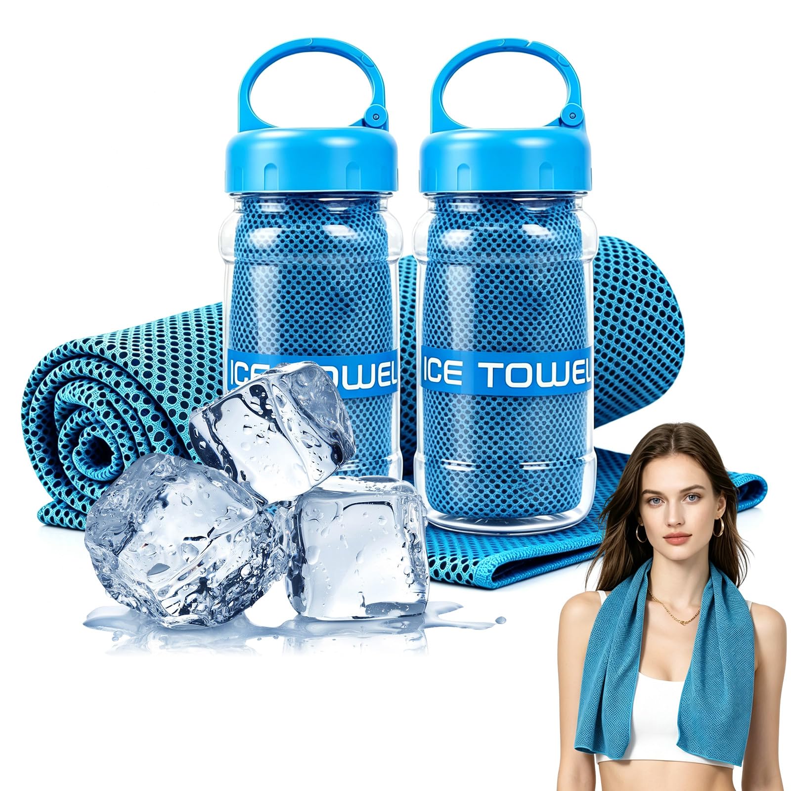 Cooling Towel for Neck,Cooling Towel for hot weather,100x30 cm | Multi-Sport Neck Towel: Ideal for Running, Cycling, Golf, Yoga, Hiking and Gym – Keeps you Cool and Dry During Intense, blue (2pc)
