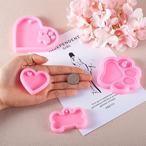 Miniatura 9 de 6 moldes de fundición de resina de silicona, corazón de perro, huellas de pata de perro, llavero de palabra de hueso, molde de fundición de jabón
