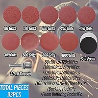 Vista 3 de Discos de lijado de 5 pulgadas con gancho y bucle con 90 piezas de papel de lija, almohadillas de espuma suave, accesorio de lijado de taladro