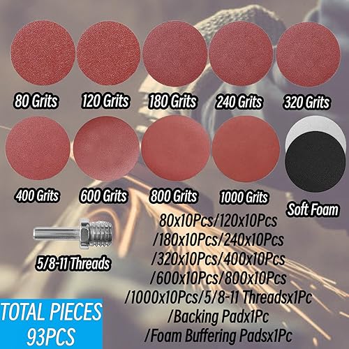 Miniatura 3 de Discos de lijado de 5 pulgadas con gancho y bucle con 90 piezas de papel de lija, almohadillas de espuma suave, accesorio de lijado de taladro