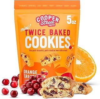 Cooper Street Twice Baked Orange Cranberry Biscotti Cookies - Light and Crispy Coffee Cookie Bites - Traditional Low Calorie Italian Snacks for Adults & Kids - Kosher, Dairy, Peanut & Soy Free - 5oz