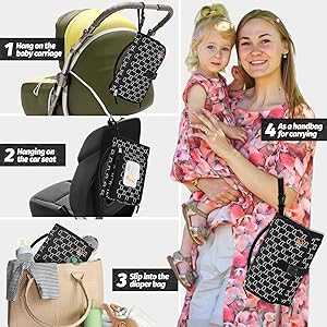 Portable Diaper Changing Pad - Changing Pad Portable with Wipes Pocket, Waterproof Diaper Changing Mat, Portable Changing Pad for Baby, Newborn Gift (Black)