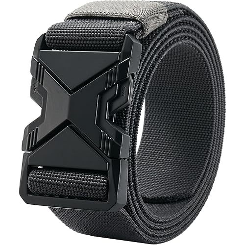LionVII Heavy Duty Quick Release Belt, Elastic Stretch 1.5" Web Work Belts with Alloy Buckle for Waist Size Below 48"