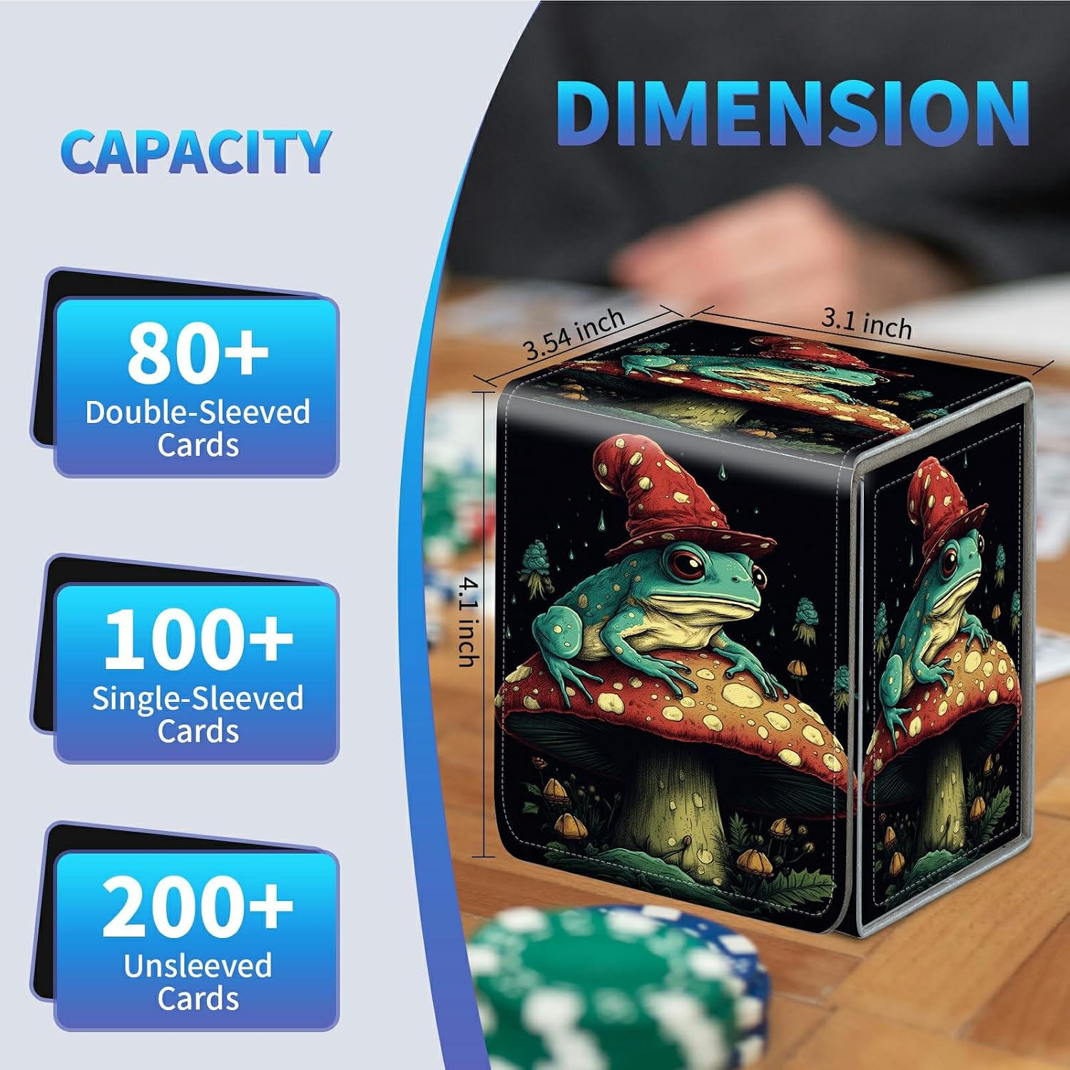 Card Deck Box for Trading Cards, MTG Commander Deck Box Fits 100+ Single Sleeved Cards, Leather Magnetic Card Storage Box for YuGiOh TCG CCG Cards, Mushroom Frog