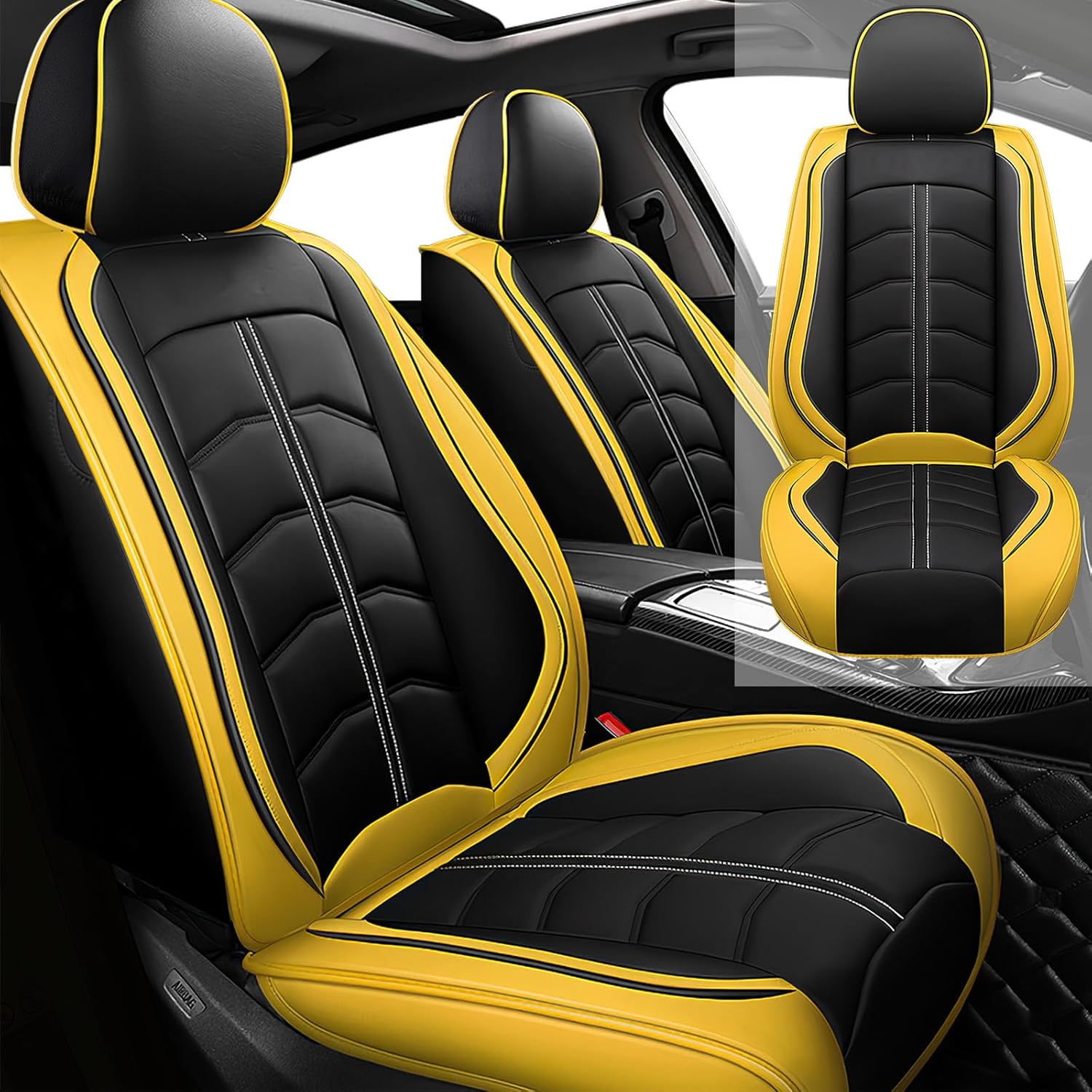 Car Seat Covers for RAM 1500 2012-2025, Breathable Premium Automotive Vehicle Seat Cover for Car Interior, Sports Fashion Style Car Cover.(2 Seats Standard,Black Yellow)