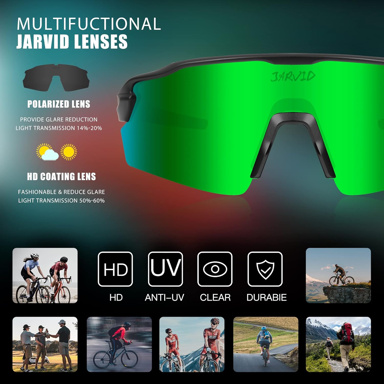 Polarized Cycling Glasses with 4 Lenses Sports Sunglasses For Women Men Baseball Running Fishing Golf Driving