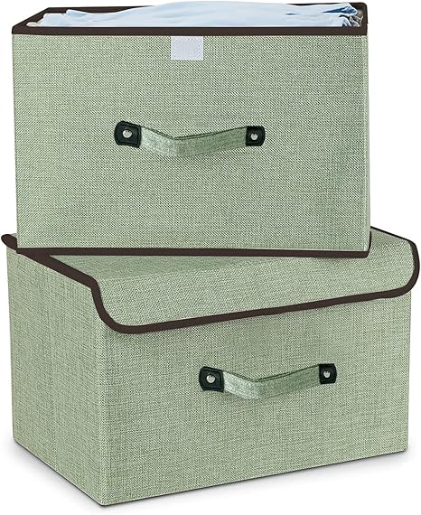 Amazon Amazon ブランド Umi ウミ 収納ボックス ふた付き 収納ケース 大容量 衣類収納 収納キューブケース 折りたたみ式 2個セット 蓋付き収納ボックス 収納ケース 衣装ケース バスケット 収納箱 L グリーン 収納ケース ボックス オンライン通販