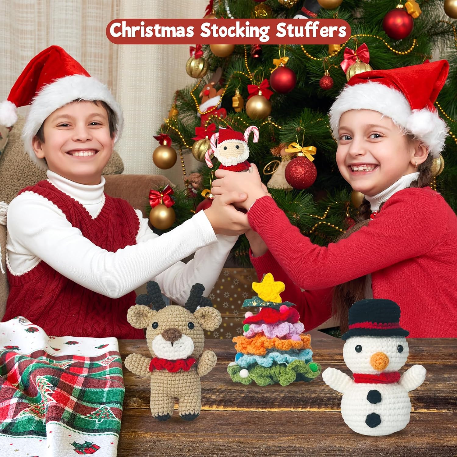 Handmade Christmas Emotional Support Crochet Gifts, Positive Crochet Stuffed Animals Set Emotional Support Nuggets Burr Basket Stuffer for Son Daughter Grandkid Grandma Coworker Gift Xmas Decoration
