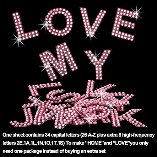 Miniatura 4 de Zonon 136 calcomanías para planchar con diamantes de imitación, letras grandes con purpurina del alfabeto, borde de piedras preciosas de cristal,