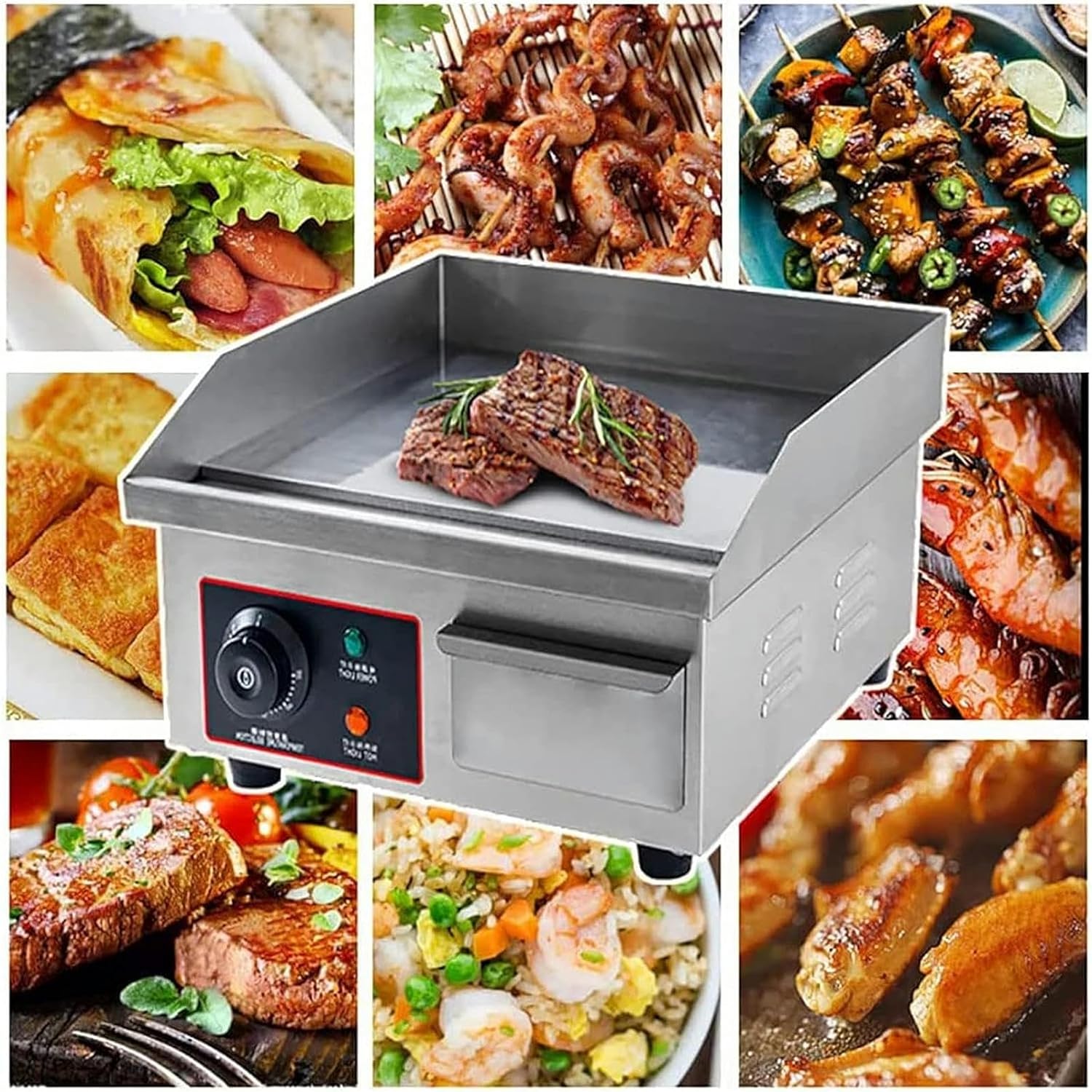 Countertop Flat Top Grill Hotplate, Commercial Electric Griddle, 50-300℃ Adjustable Temperature Teppanyaki for BBQ Cooking Steak, Pancakes