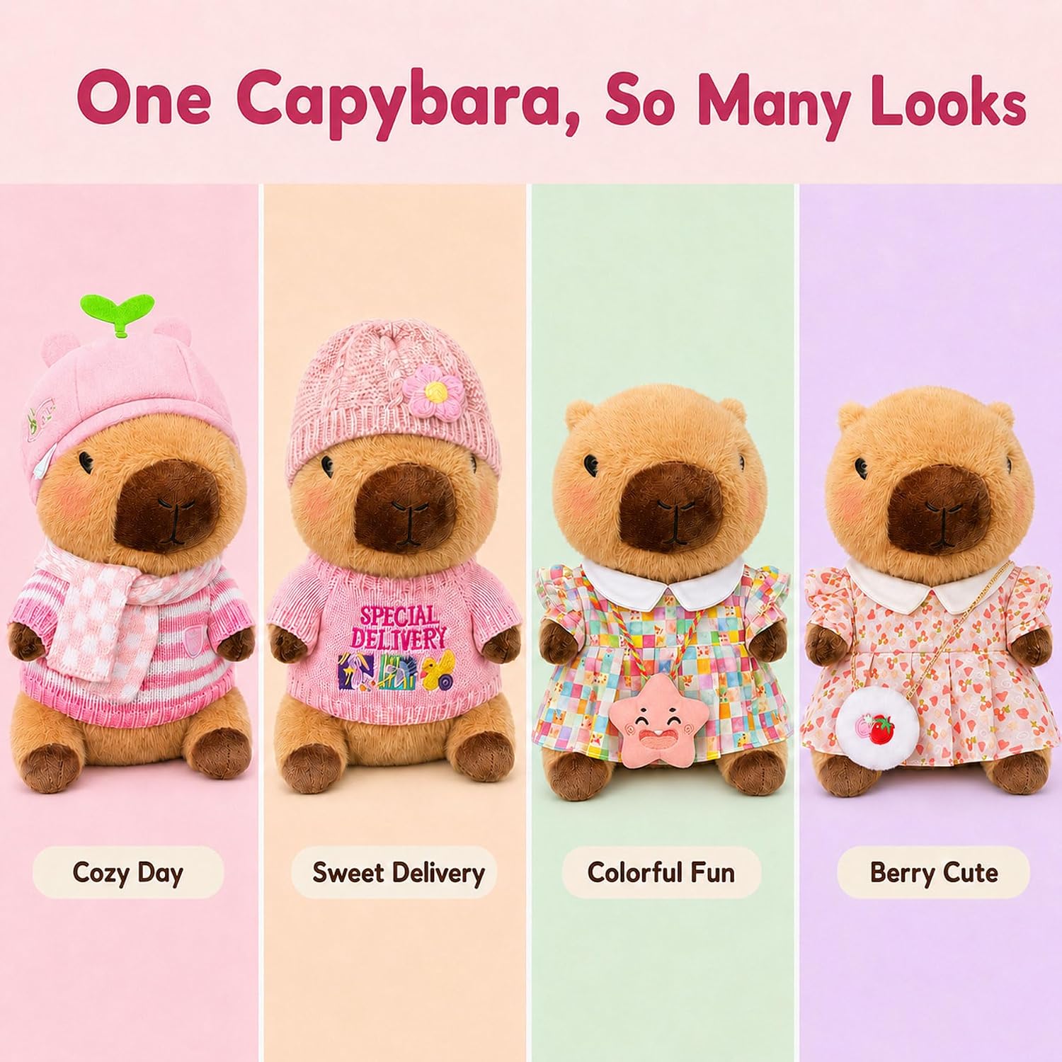 Capybara Plush Toy with 7 Pcs Clothes & Accessories, Cute Capybara Stuffed Animal with Outfits (Brown) image 4