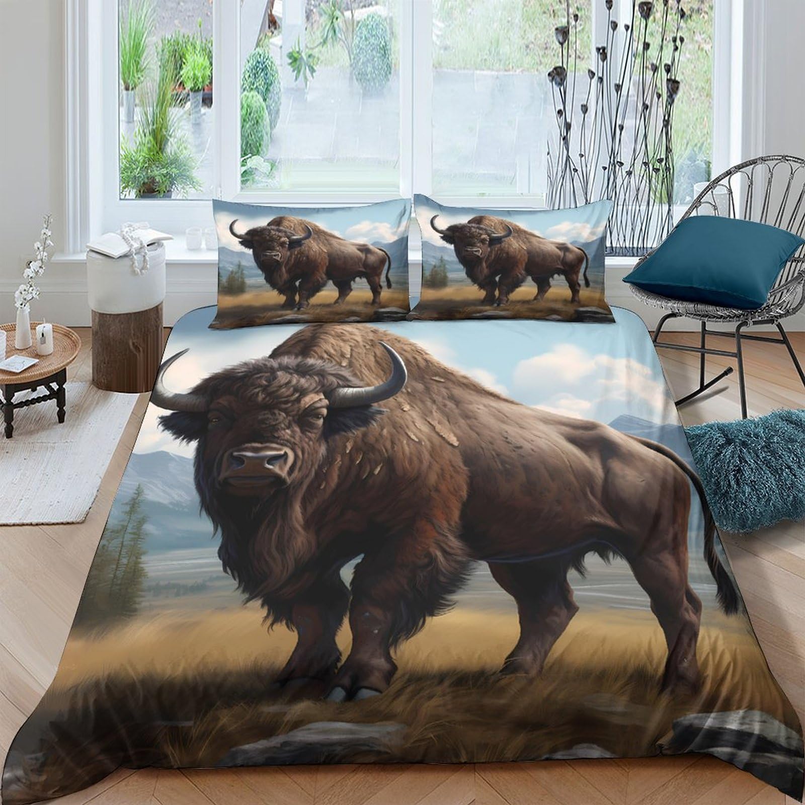 Ctjqhvkz Style-7 3D Printed Wild Bison Fitted Sheet Microfiber Soft Durable Prairie Landscape Mattress Cover For Bedroom Decor Protection Single（135X200cm）