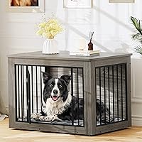 Vista 7 de YITAHOME Mueble de jaula para perros grandes, mesa auxiliar lateral, perrera moderna para perros de interior hasta 60 libras, jaula para perros