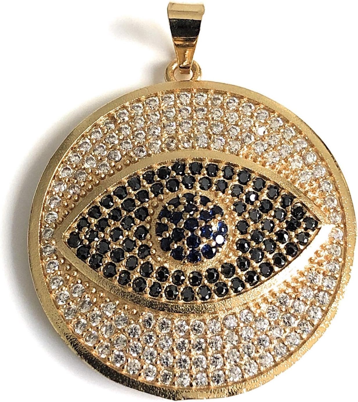 SIFRIMANIA Big Evil Eye for Women Round Disc 1.1 Inch Diameter Pendant Necklace 17.2 Inches Chain