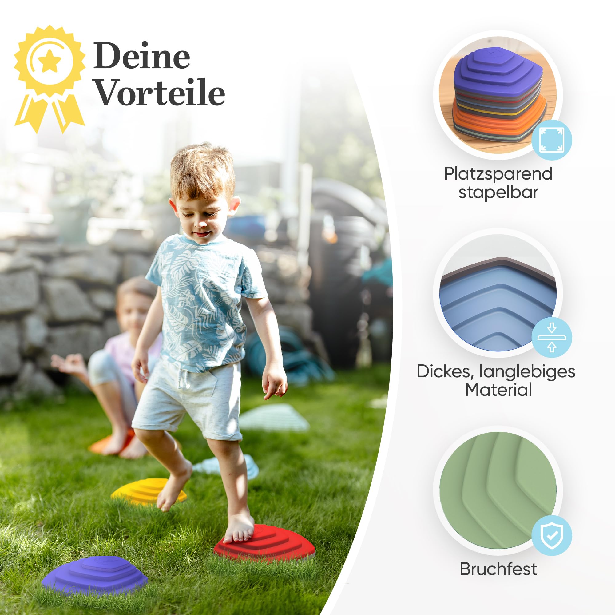 Stapelsteine Balanciersteine für Kinder - fördert Gleichgewicht, Balance & Koordination - Bewegungsspiele & Gartenspielzeug - Flusssteine Stepping Stones