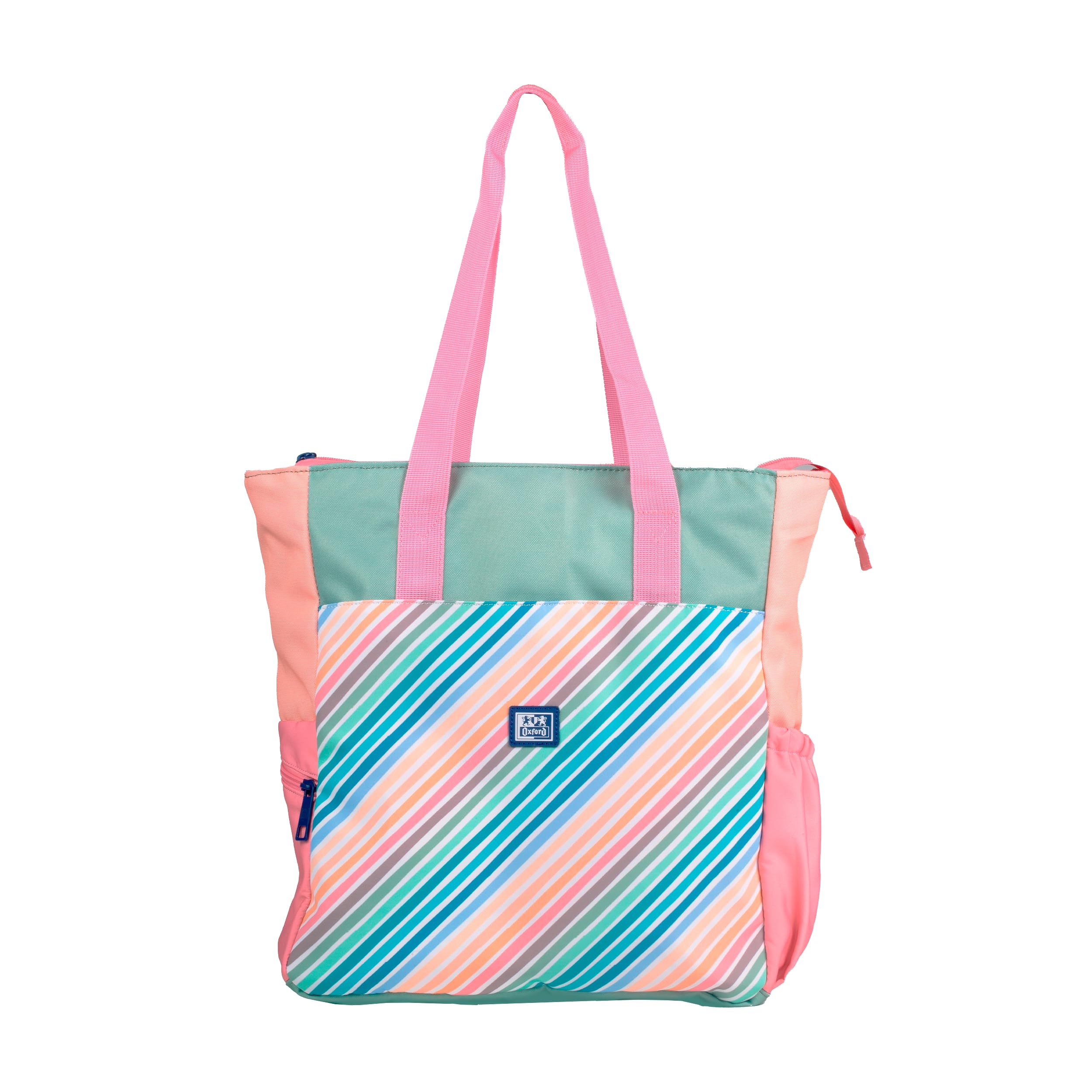 Oxford Colorblock, Bolso Tote de Hombro/Mochila Convertible, 38cm, Bolsillo Acolchado para Portátil, Poliéster Reciclado RPET, Diseño Colorblock con Rayas