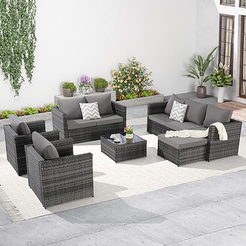 5 Pcs Patio Furniture Set,Outdoor Wicker Rattan Sofa Conversation Set