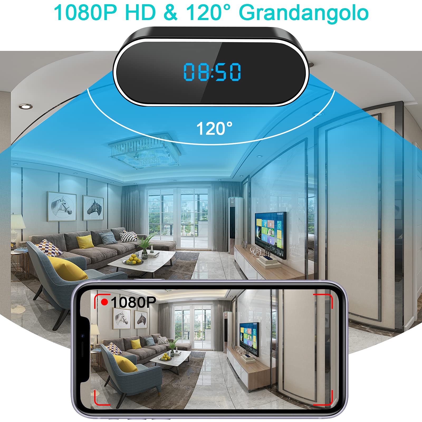 UYIKOO Telecamera Nascosta WiFi, 2,4G/5G Telecamera Spia Orologio 120°, Senza Fili Spy Cam Microcamera Spia 1080P HD con Visione Notturna Rilevamento del Movimento Tuya APP