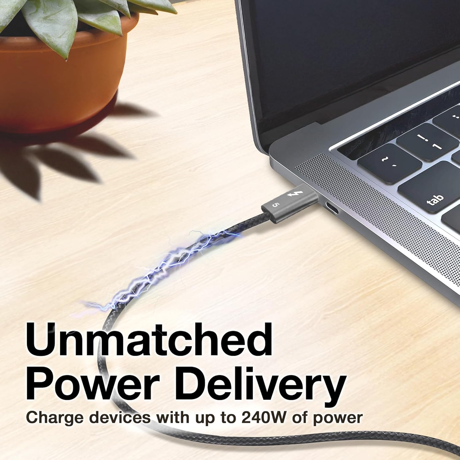 BoxWave Cable Compatible with Unitech EA520 - SnapWrap Thunderbolt 5.0 Cable (5ft 240W), Magnetic Self-Coiling Nylon Braided Retractable - Jet Black