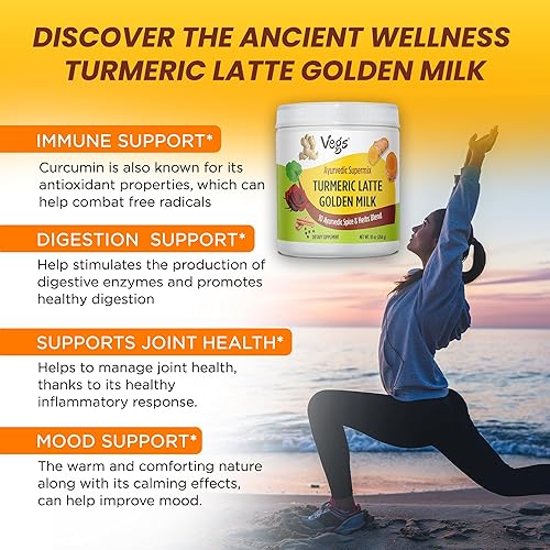 Miniatura 7 de Vegs Mezcla dorada con leche de cúrcuma ayurvédica, leche dorada en polvo con cúrcuma y jengibre, súper mezcla de leche dorada con pétalos de rosa